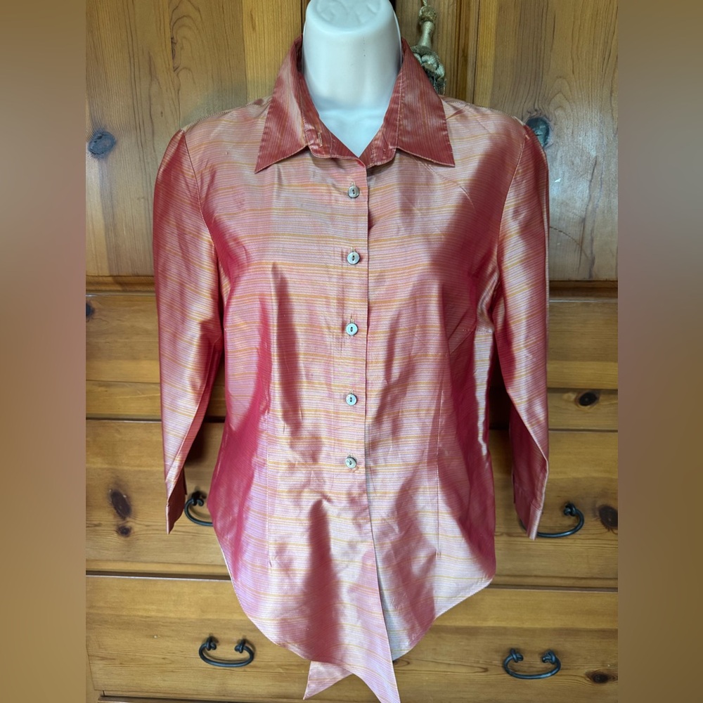 Women's Orange/God subdued Colors Button-Up Shirt (Tie Front)
